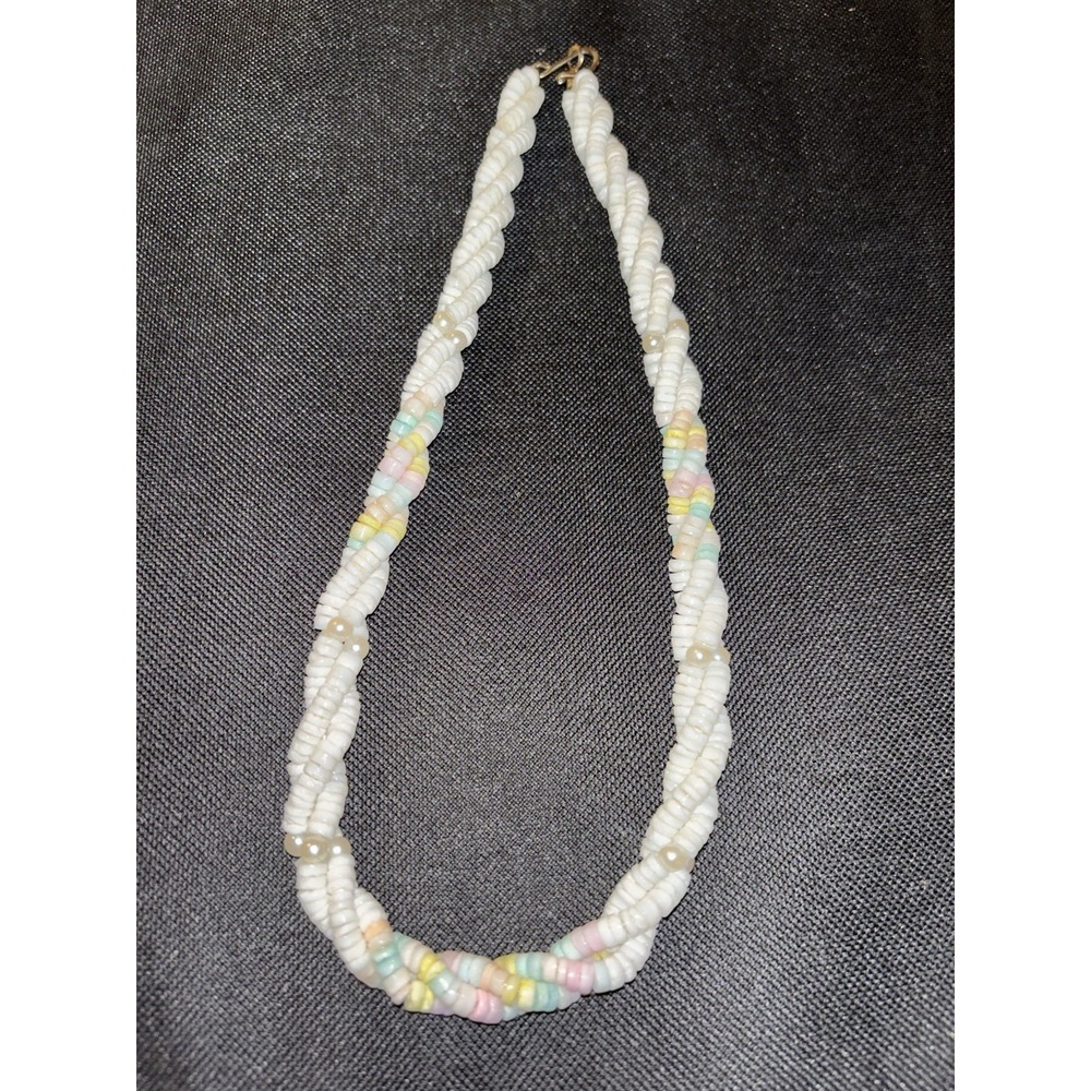 Vintage white beaded with pastel beads necklace